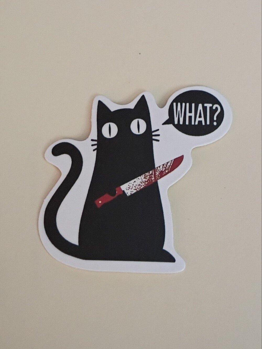 10/$10 Stickers Decal - Black Cat Holding Bloody Knife - What?